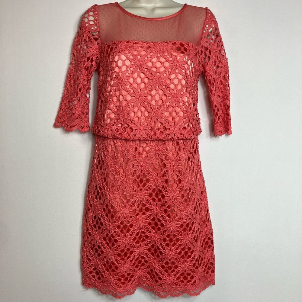 📦Jax Coral Crochet lace Midi Dress w/Sheer Yoke Sz 4 Gorgeous *$4.99 SHIP - Picture 3 of 15